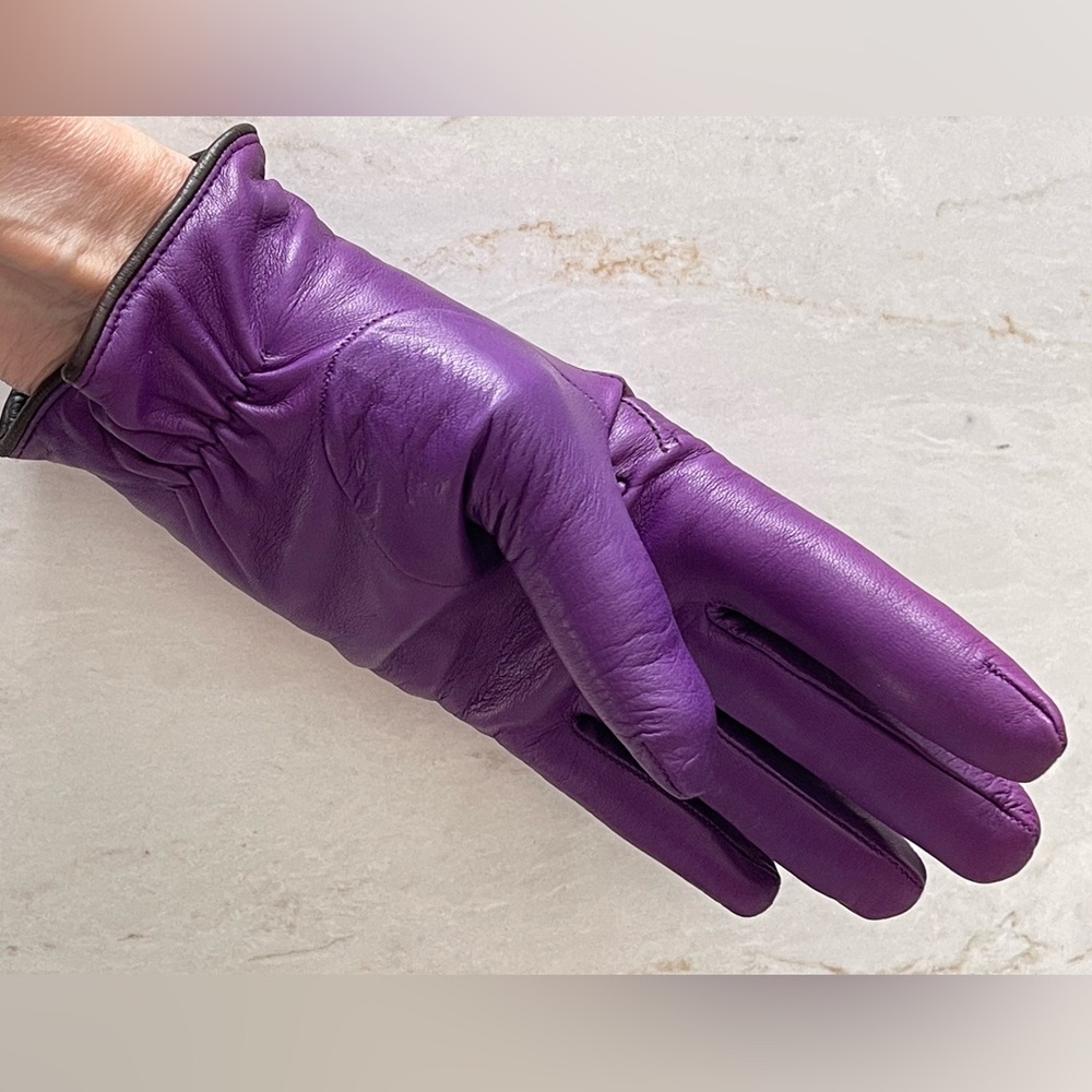 PIUMELLI Milano Retro Purple & Brown Cashmere Lined Leather Gloves, Size 7/Small - Picture 11 of 16
